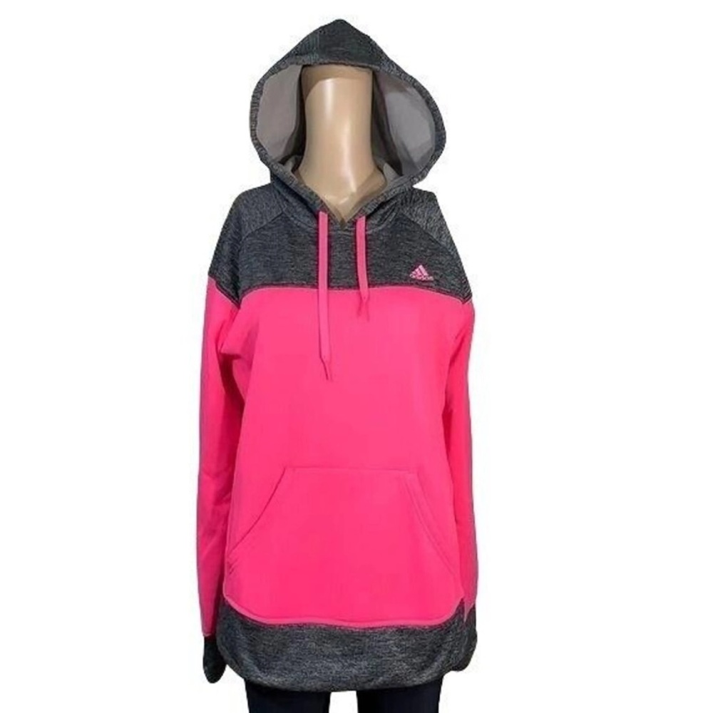 ADIDAS CLIMAWARM pink and gray sports hoodie with thumb sleeves & soft interior